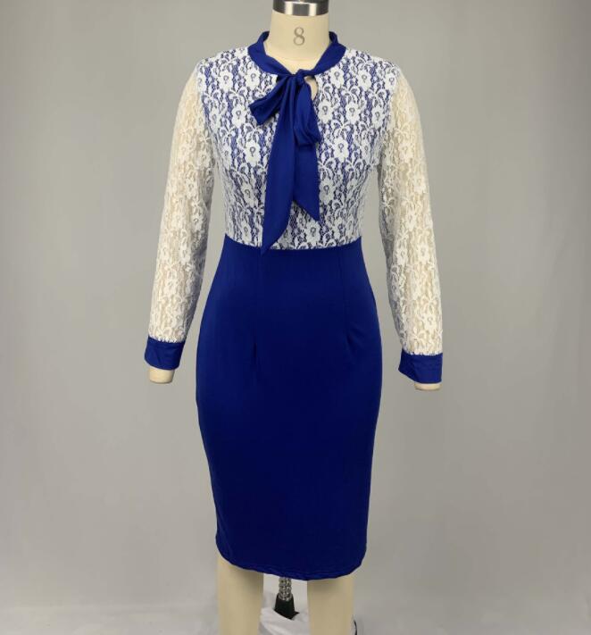 Summer Sheath Drawstring Lace Sleeve Split Plus Size Lady Career Dress