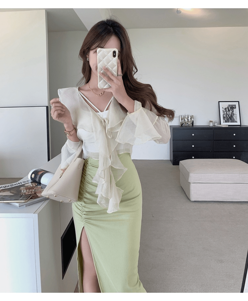 Summer split plus size long elegant skirt for women irregular drawstring sexy knitted high waist skirt