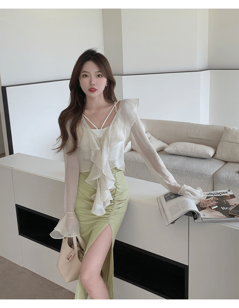 Summer split plus size long elegant skirt for women irregular drawstring sexy knitted high waist skirt