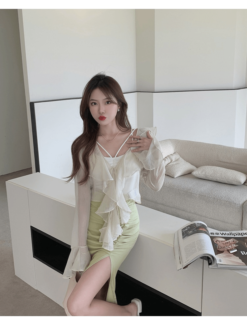 Summer split plus size long elegant skirt for women irregular drawstring sexy knitted high waist skirt