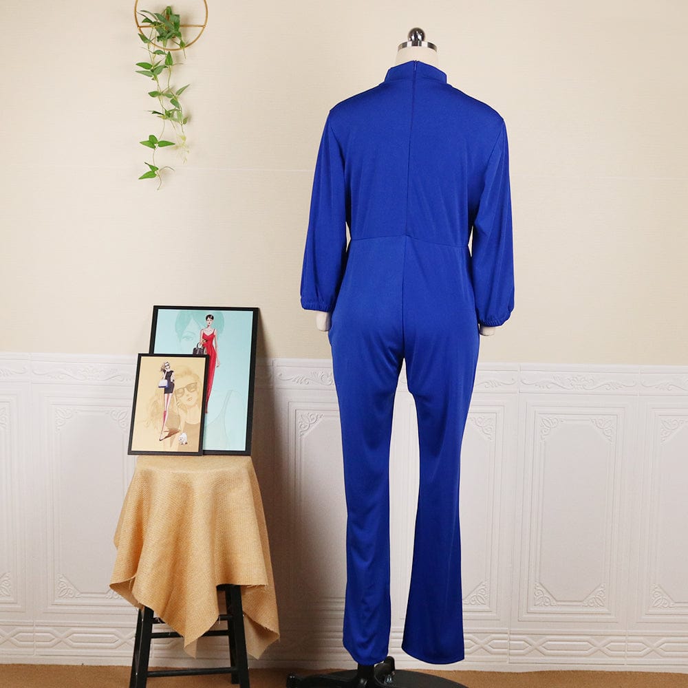 Summer Trending New Blue Lantern Sleeves African Women Casual Jumpsuits