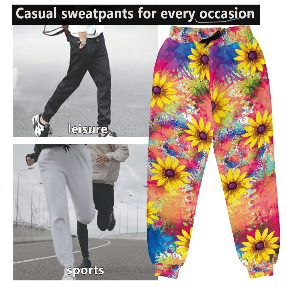 Sunflower Tie Dye Print Sport Gym Fitness Workout Pants for Women's Casual Sweatpants Drawstring Pants Hip Hop Loose Trousers