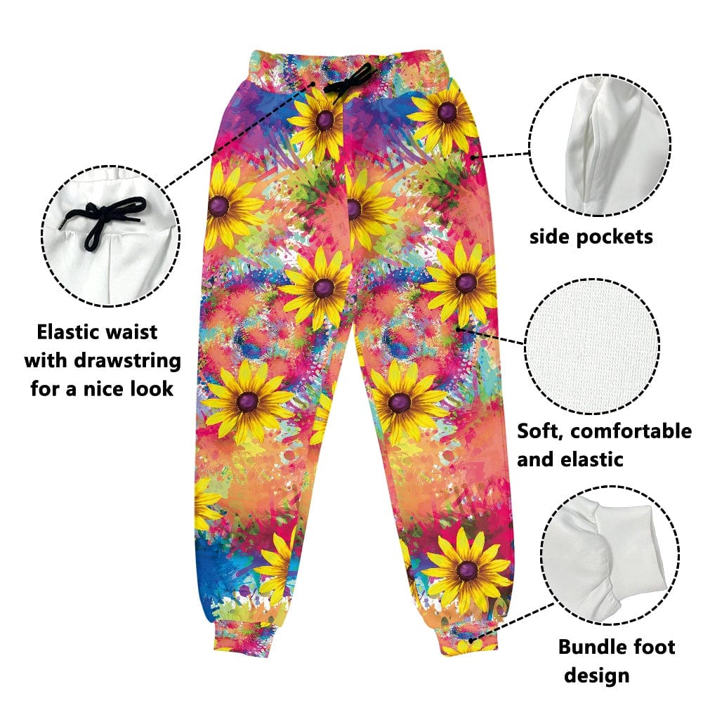 Sunflower Tie Dye Print Sport Gym Fitness Workout Pants for Women's Casual Sweatpants Drawstring Pants Hip Hop Loose Trousers