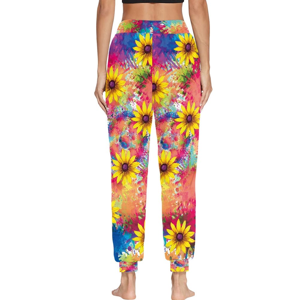 Sunflower Tie Dye Print Sport Gym Fitness Workout Pants for Women's Casual Sweatpants Drawstring Pants Hip Hop Loose Trousers