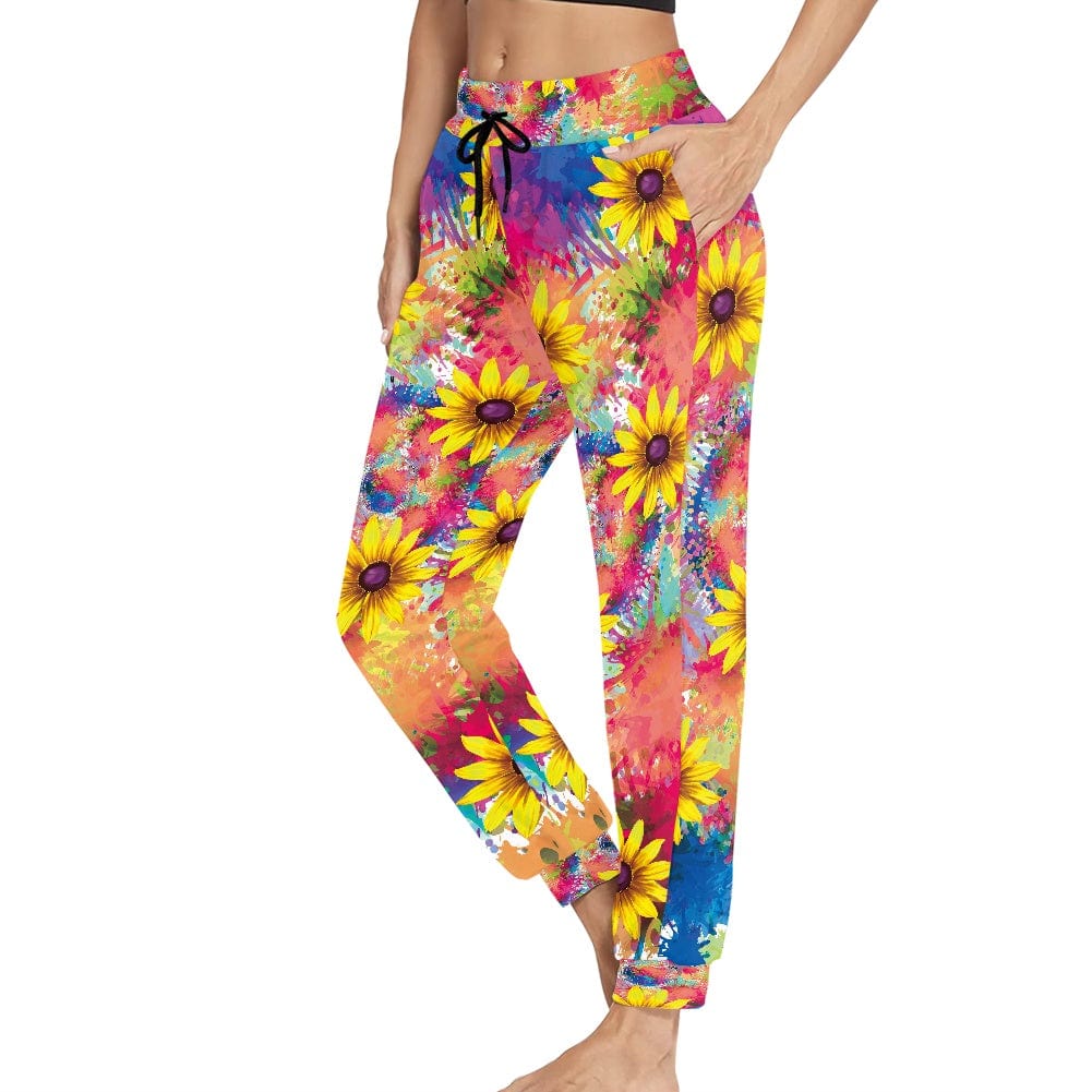 Sunflower Tie Dye Print Sport Gym Fitness Workout Pants for Women's Casual Sweatpants Drawstring Pants Hip Hop Loose Trousers