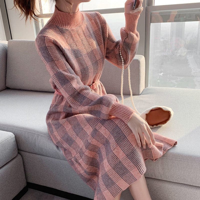 Sweaters Knit Knitted For Womens V Wholesale Korea Style Round Neck Plus Size Loose Women Patchwork Stripe Women Sweater Dress