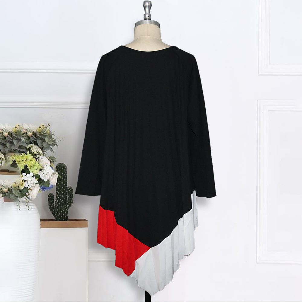 Sweet Autumn Three Colors Patchwork Pleat Women Mini Casual Dresses