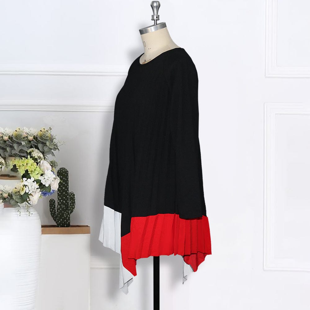 Sweet Autumn Three Colors Patchwork Pleat Women Mini Casual Dresses