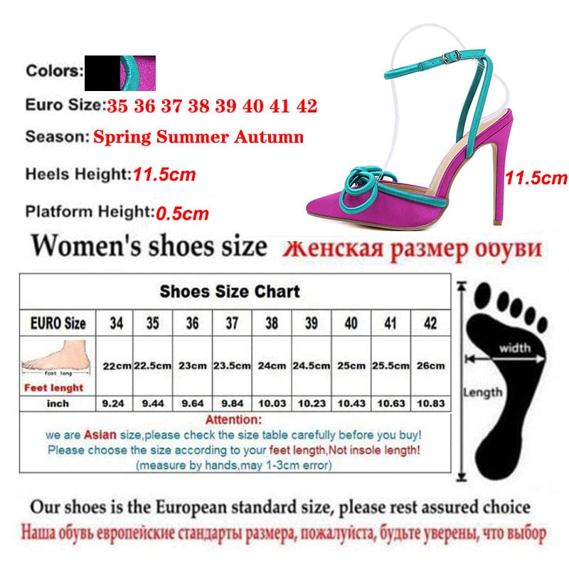 Sweet Butterfly-Knot Decoration Sexy Thin High Heel Pointed Toe Ankle Buckle Strap Slingbacks Party Wedding 35-42 Women Shoes