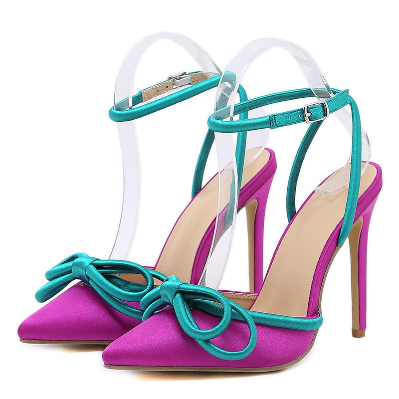 Sweet Butterfly-Knot Decoration Sexy Thin High Heel Pointed Toe Ankle Buckle Strap Slingbacks Party Wedding 35-42 Women Shoes