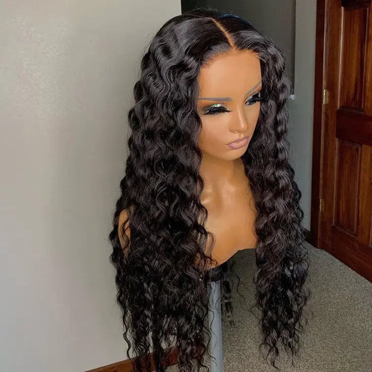 Swiss Lace Deep Wave Remy Brazilian Human Hair Natural Color Pre Plucked 13*4 Lace Front Wigs