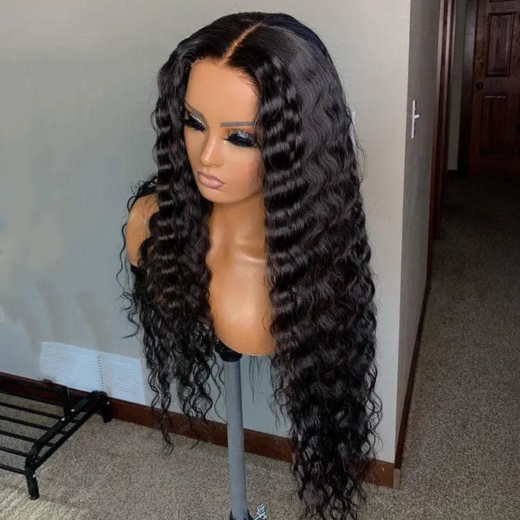 Swiss Lace Deep Wave Remy Brazilian Human Hair Natural Color Pre Plucked 13*4 Lace Front Wigs