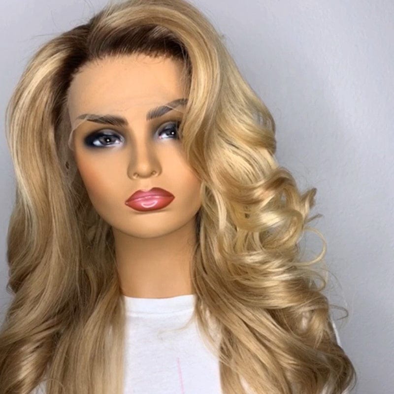 Swiss Lace Ombre Honey Blonde Color High Ponytail Body Wave Cuticle Aligned Human Hair HD Lace Front Wigs