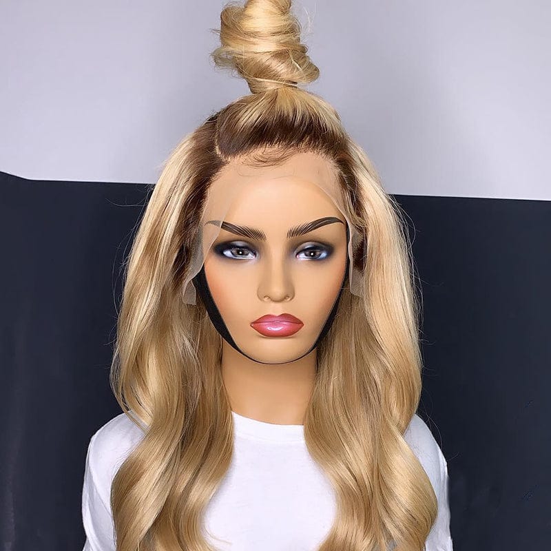 Swiss Lace Ombre Honey Blonde Color High Ponytail Body Wave Cuticle Aligned Human Hair HD Lace Front Wigs