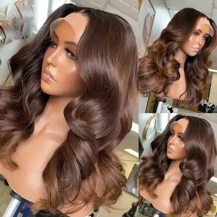 Thick Full 250% Density Dark Brown Color Loose Wave Virgin Brazilian Human Hair Invisible Knots Swiss Lace Front Wigs