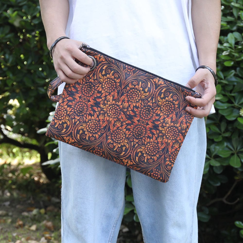 Tooled leather Women Leopard with Hair Oversized Clutch Bag Designer Large Capacity Clutch Handbag Lady Wristlet Purse Evening Bag For Girls