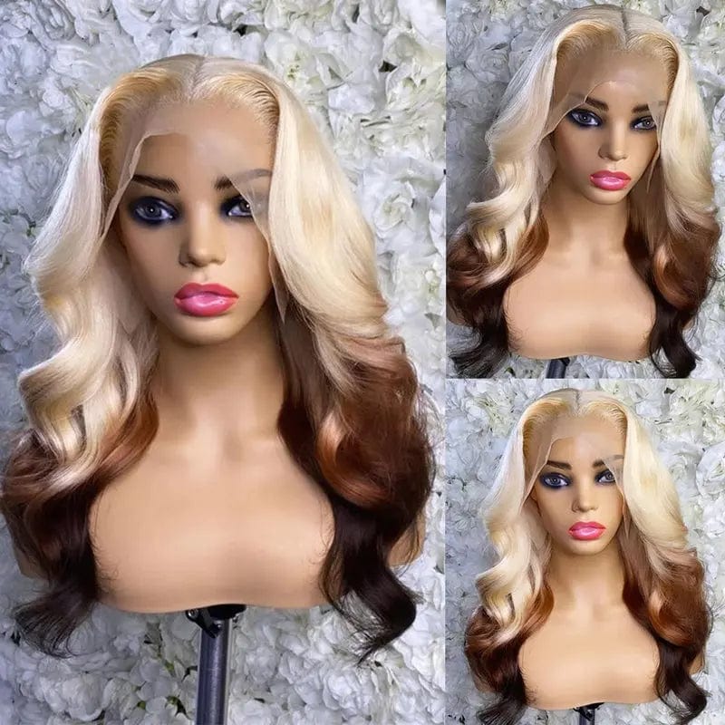 Top Grade Ombre Three Tone Color Body Wave HD Transparent Lace Front Hair Wigs