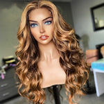 Top Grade Shiny Blonde Color Body Wave Pre Plucked Full European Virgin Hair Lace Frontal Closure Wigs For Women