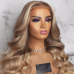 Top Grade Shiny Blonde Color Body Wave Pre Plucked Full European Virgin Hair Lace Frontal Closure Wigs For Women