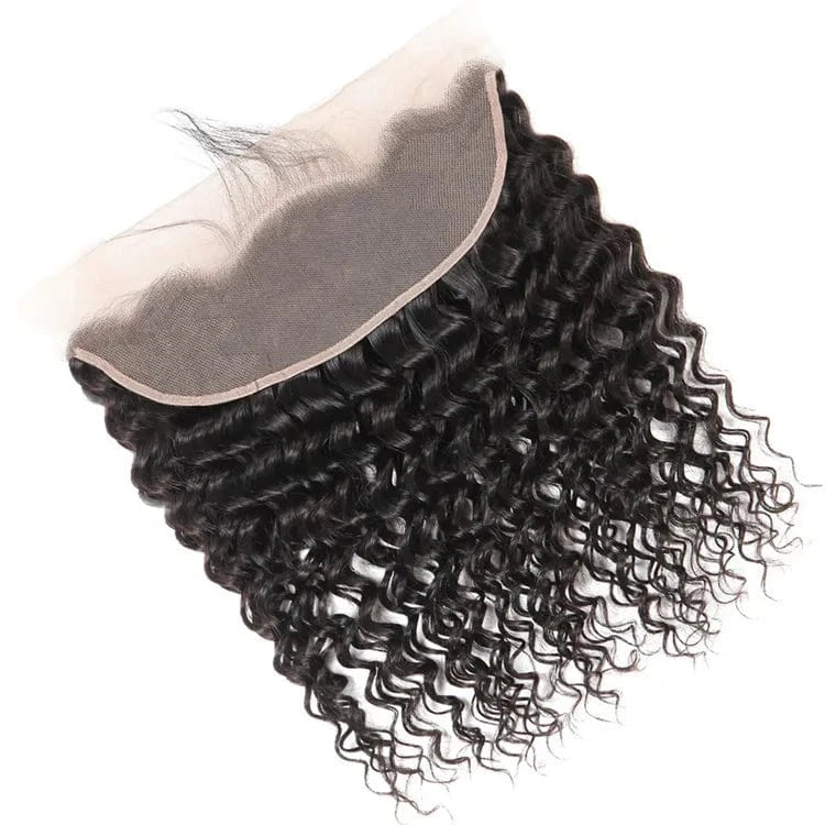Top Grade Vrigin Hair Deep Wave Frontal Closure Ear to Ear 13x4 Deep Curly Hair with Frontal Closure Brazilian Deep wave Frontal