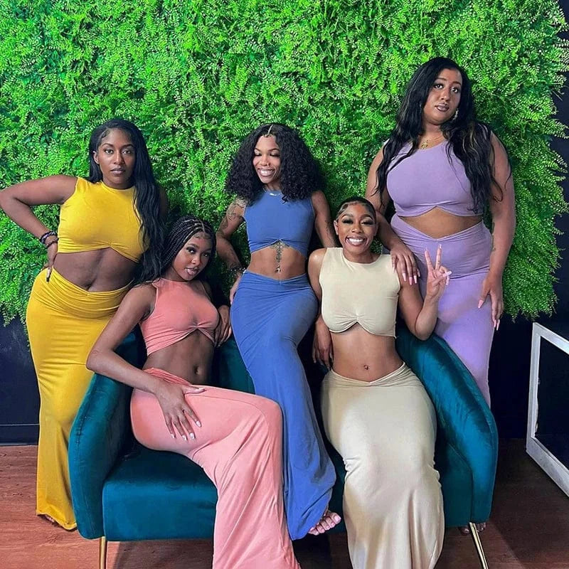 Top Quality Fashion Sexy Sleeveless Cropped Vest Long Dress