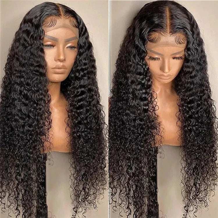 Top quality natural color 180% density 5*5 closure wigs virgin hair deep wave wig for black women hd lace wig