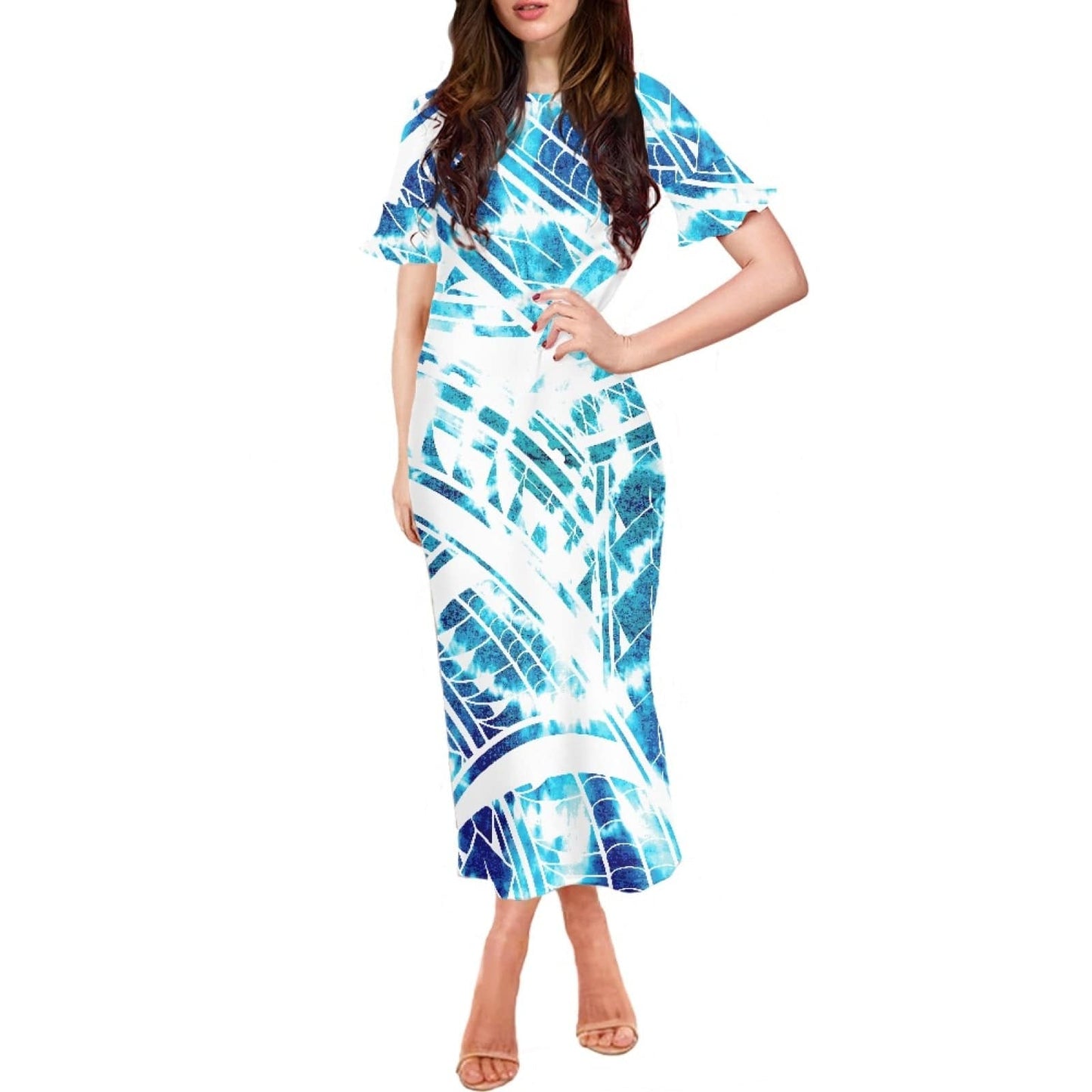 top quality tie dye art design samoa style tradition women long dress sexy slim wrap hip dress samoan dresses