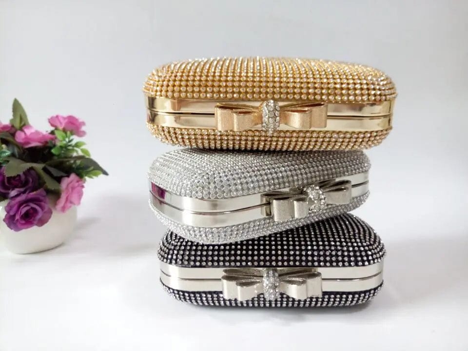 Top Sale Luxurious Trendy Elegant Gold Clutch Crystal Beaded Bag Evening Metal Hard Box Evening Full Rhinestone Bag For Lady