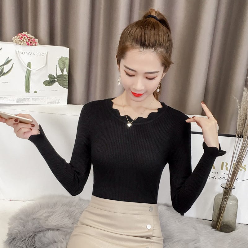 Top Selling Korean Style Office Lady Slim Fit Thin Woman Sweater