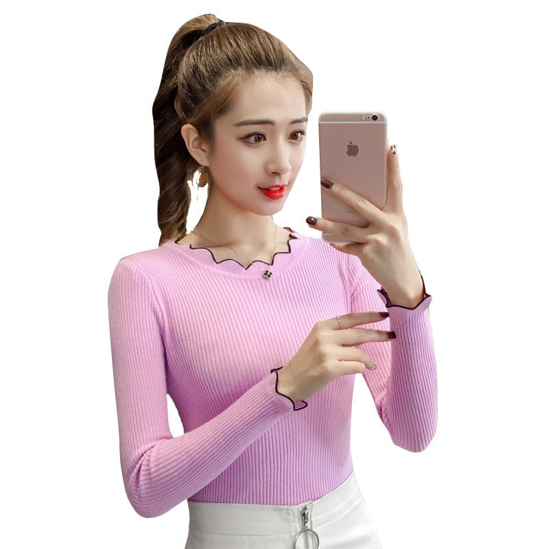 Top Selling Korean Style Office Lady Slim Fit Thin Woman Sweater