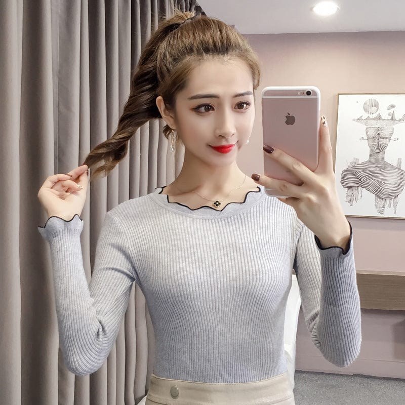 Top Selling Korean Style Office Lady Slim Fit Thin Woman Sweater