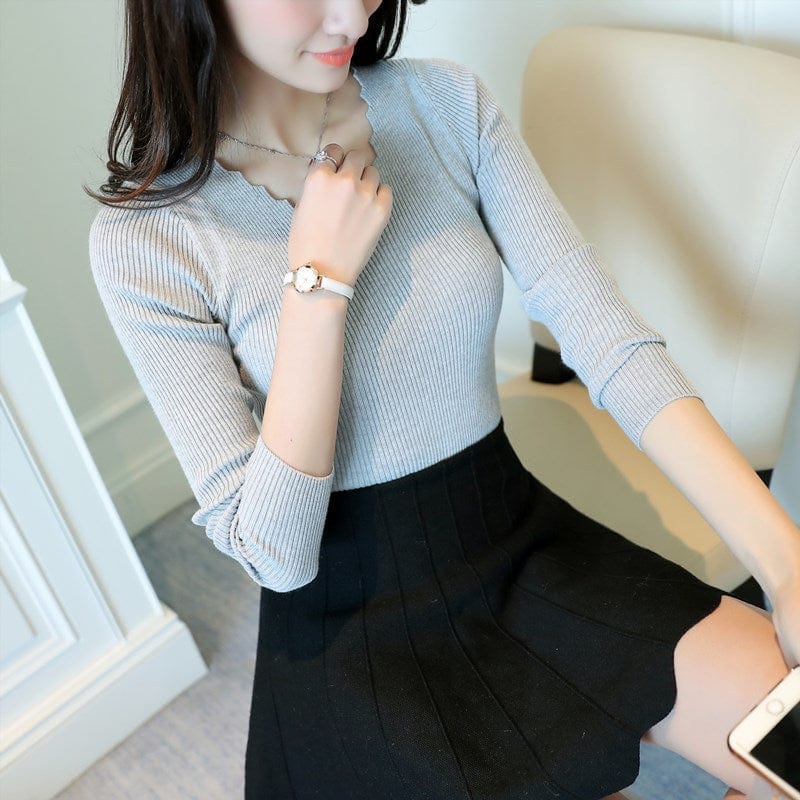 Top Selling Korean Style Office Lady Slim Fit Thin Woman Sweater