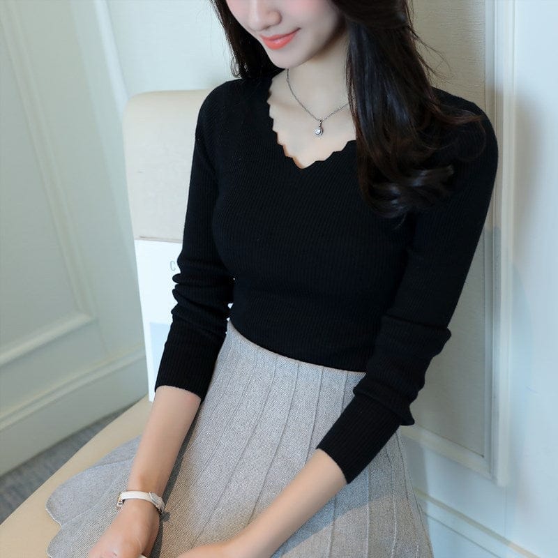Top Selling Korean Style Office Lady Slim Fit Thin Woman Sweater