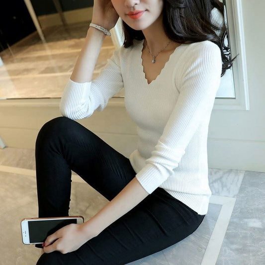 Top Selling Korean Style Office Lady Slim Fit Thin Woman Sweater