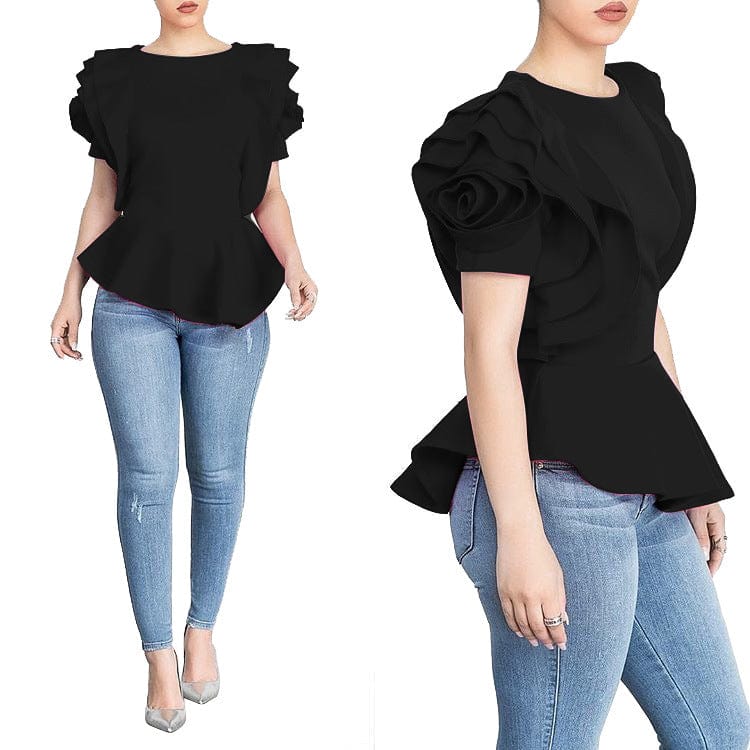 Tops Shirt Layers Petal Sleeves Elegant Fashion Ruffles Classy Lady Blouse