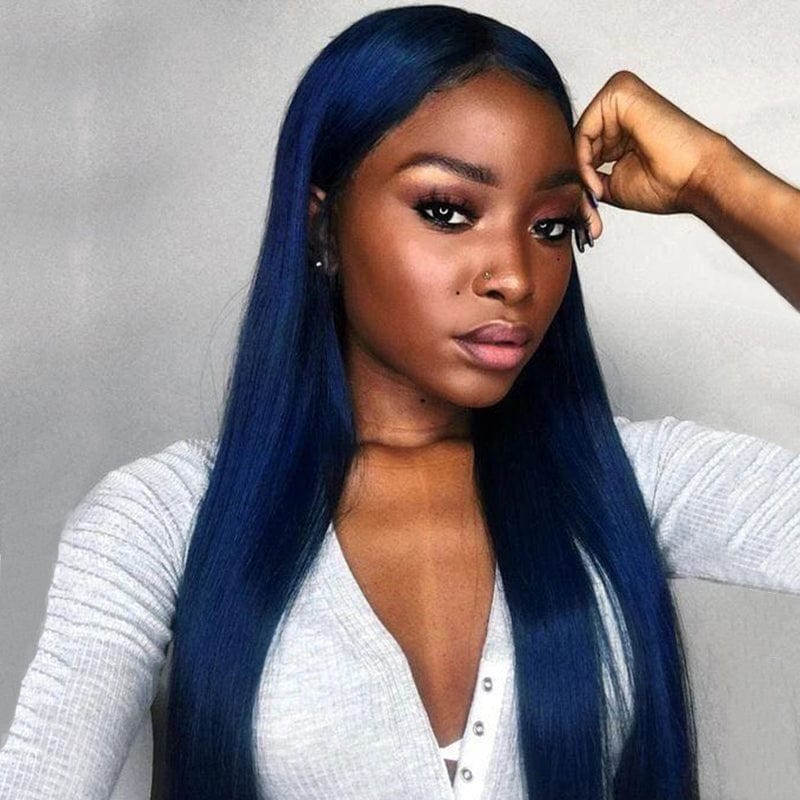 Transparent Dark Blue T Part Body Wave Wigs Pre Plucked 28 30 Inch Lace Front Human Hair Wigs Ombre Colored 13x4 Lace Front Wig