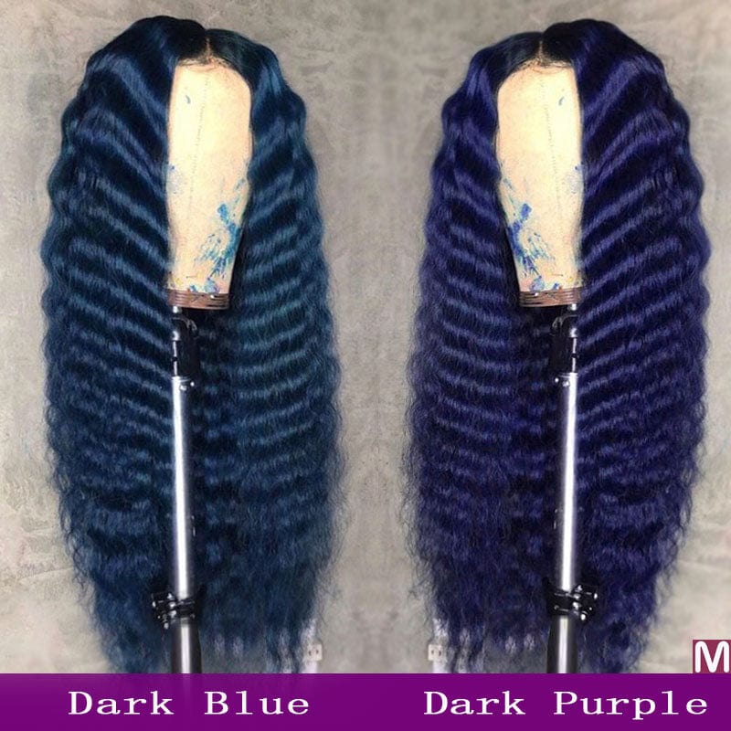 Transparent Dark Blue T Part Body Wave Wigs Pre Plucked 28 30 Inch Lace Front Human Hair Wigs Ombre Colored 13x4 Lace Front Wig