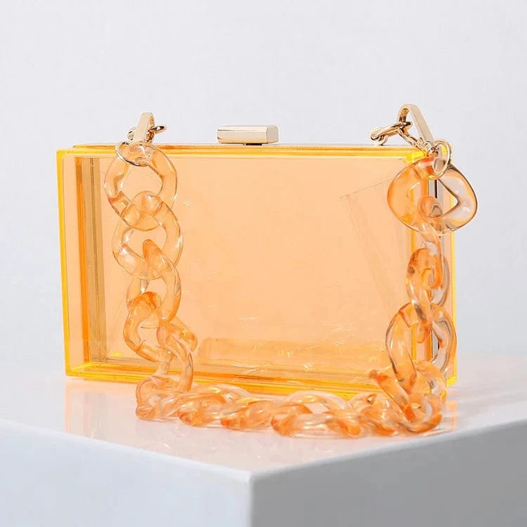 Transparent fluorescent orange Special offer multi-colored ladies hand bag custom design clear acrylic purse bag