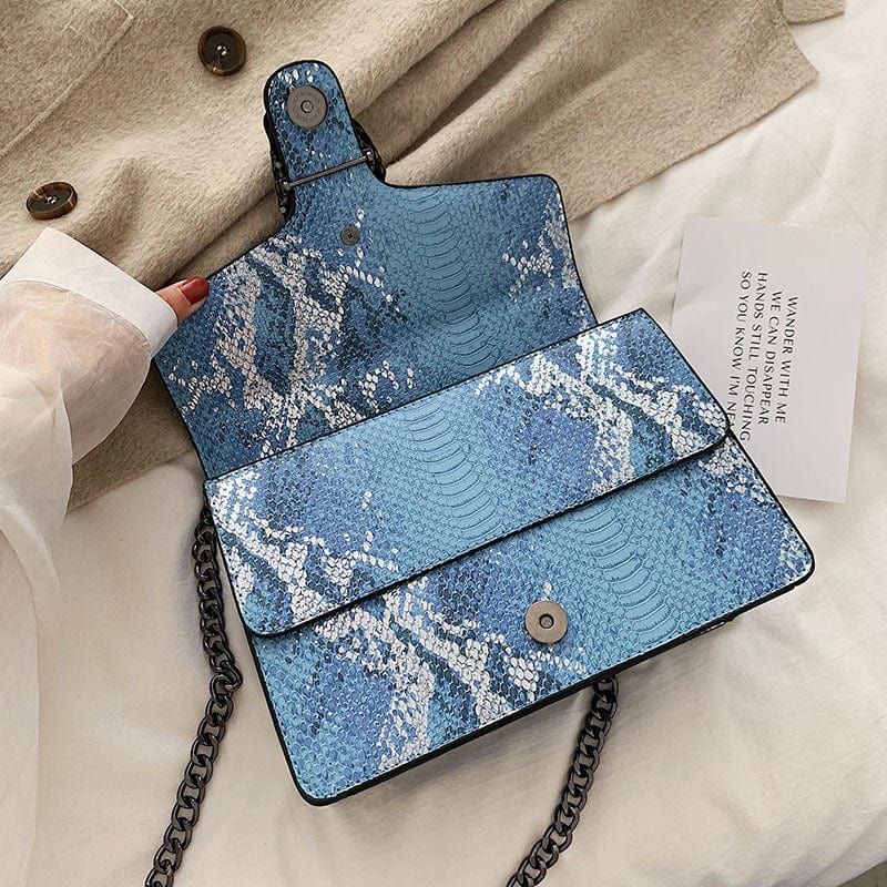 Trendy Fashion Luxury Brand Designer Chain Crossbody Small Flap Bag Ladies Snake Skin Handbags for Women Leather
