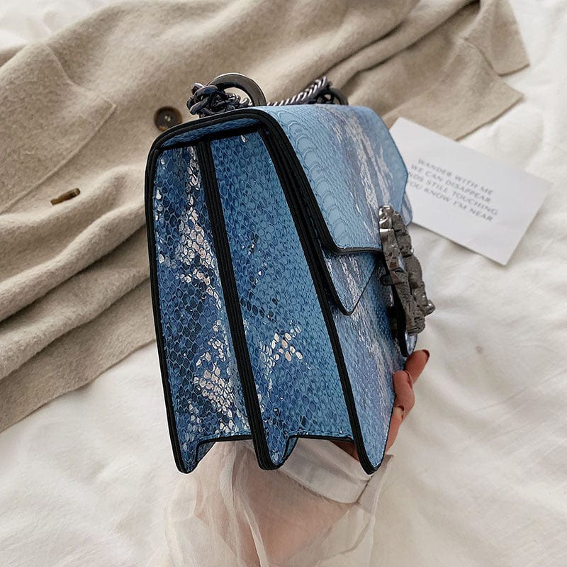 Trendy Fashion Luxury Brand Designer Chain Crossbody Small Flap Bag Ladies Snake Skin Handbags for Women Leather