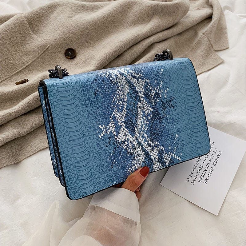 Trendy Fashion Luxury Brand Designer Chain Crossbody Small Flap Bag Ladies Snake Skin Handbags for Women Leather