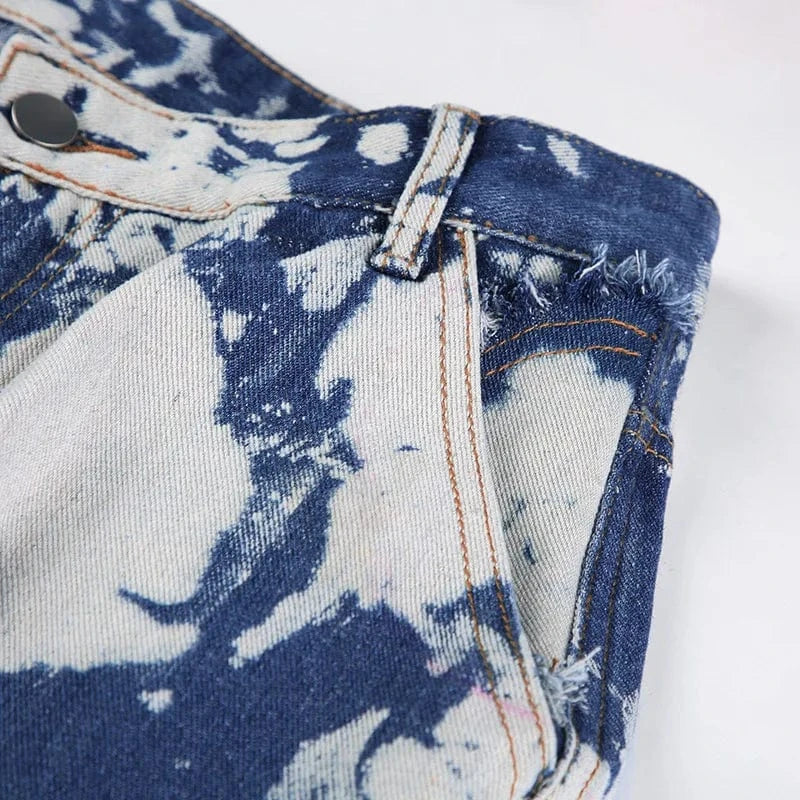 Trendy Streetwear Ladies Casual Washed Denim Baggy Pocket Straight Cargo Pants Trousers Tie Dye Women's Jeans