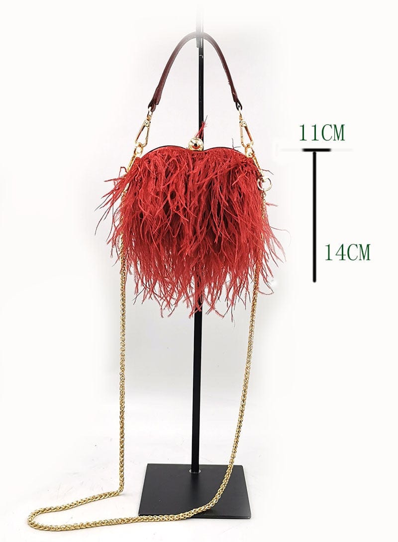 Trendy Tote Bag Ladies Ostrich Fuax Fur Feather MINI Wallet Clutch Bag Ladies Evening Small Clutch Diamond  Dinner Party Purse