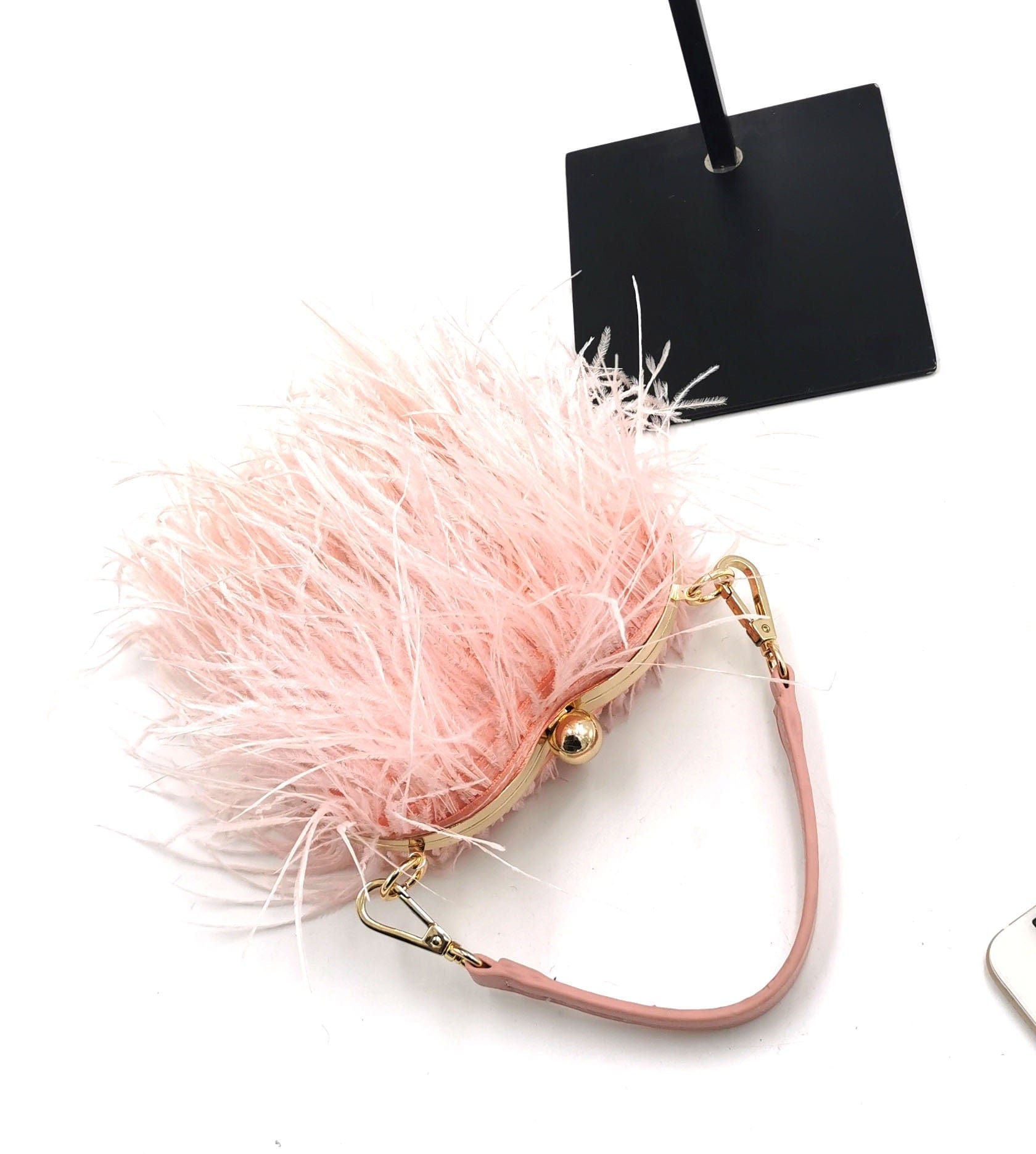 Trendy Tote Bag Ladies Ostrich Fuax Fur Feather MINI Wallet Clutch Bag Ladies Evening Small Clutch Diamond  Dinner Party Purse