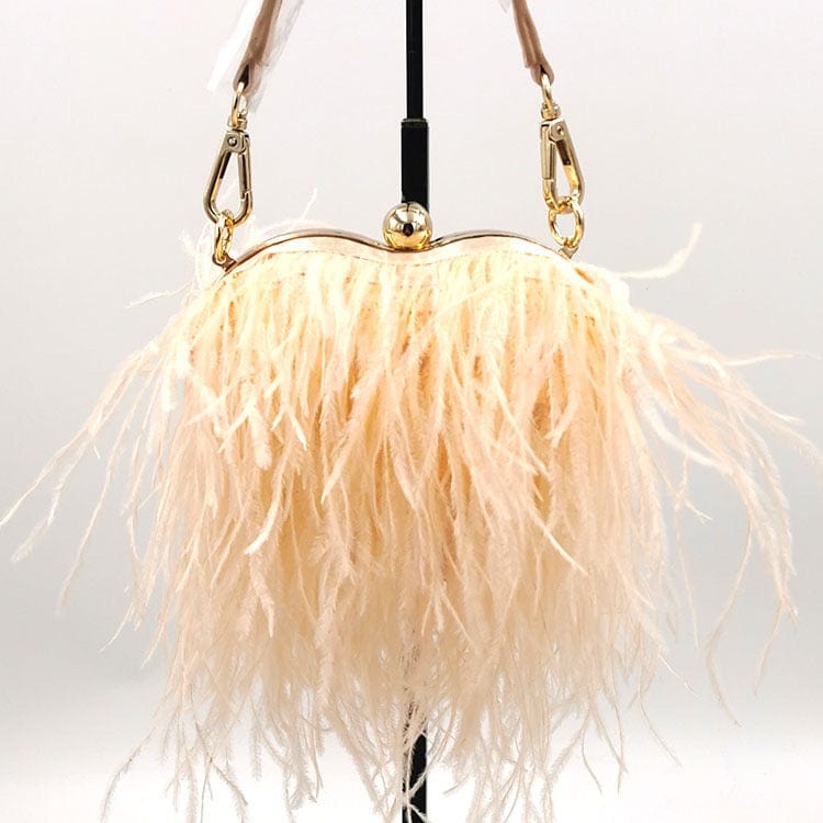 Trendy Tote Bag Ladies Ostrich Fuax Fur Feather MINI Wallet Clutch Bag Ladies Evening Small Clutch Diamond  Dinner Party Purse