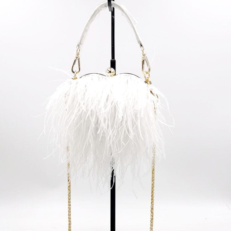 Trendy Tote Bag Ladies Ostrich Fuax Fur Feather MINI Wallet Clutch Bag Ladies Evening Small Clutch Diamond  Dinner Party Purse