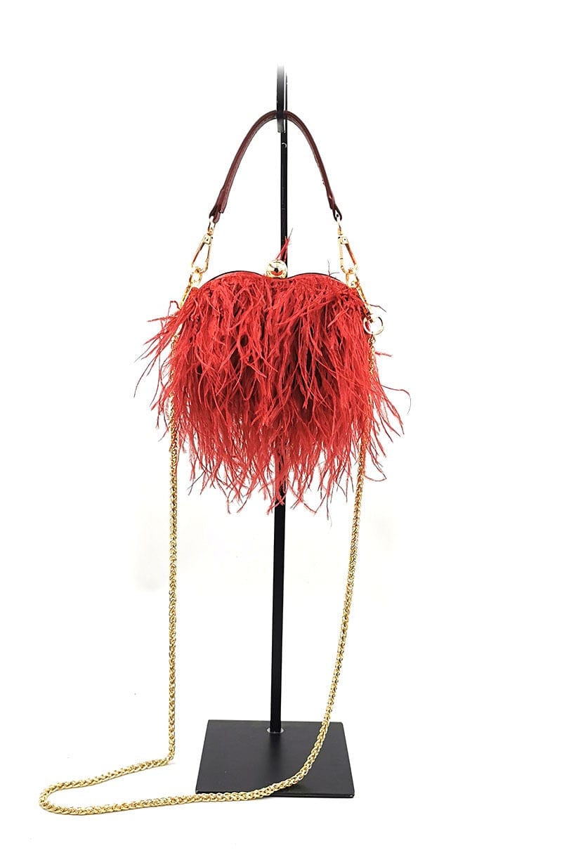 Trendy Tote Bag Ladies Ostrich Fuax Fur Feather MINI Wallet Clutch Bag Ladies Evening Small Clutch Diamond  Dinner Party Purse