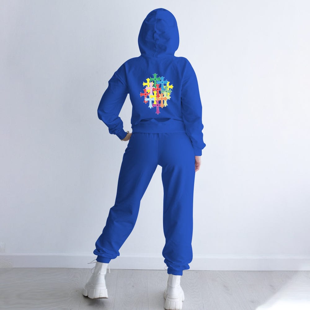 Trendy Women Clothes Designer Clothes Fashion Printed Drawstring Hooded Collar Long Sleeve Two Pieces Pant Set