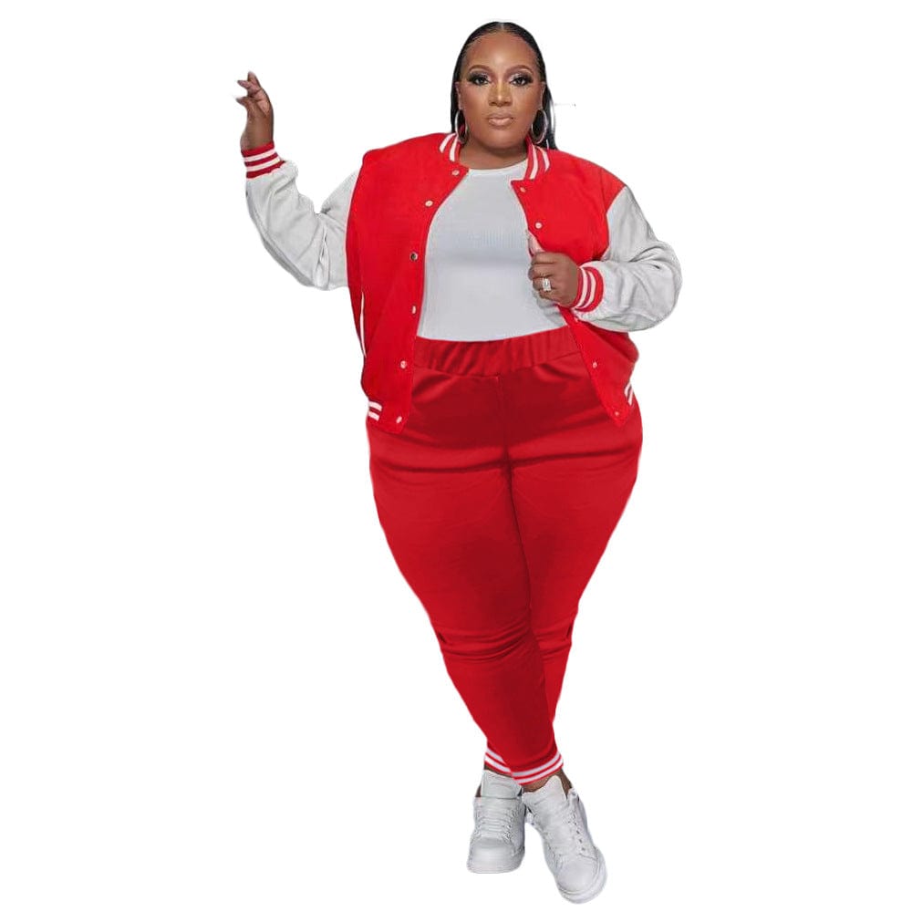 Trendy Women Clothes Plus Size Double Thread Baseball Uniform Two Pieces