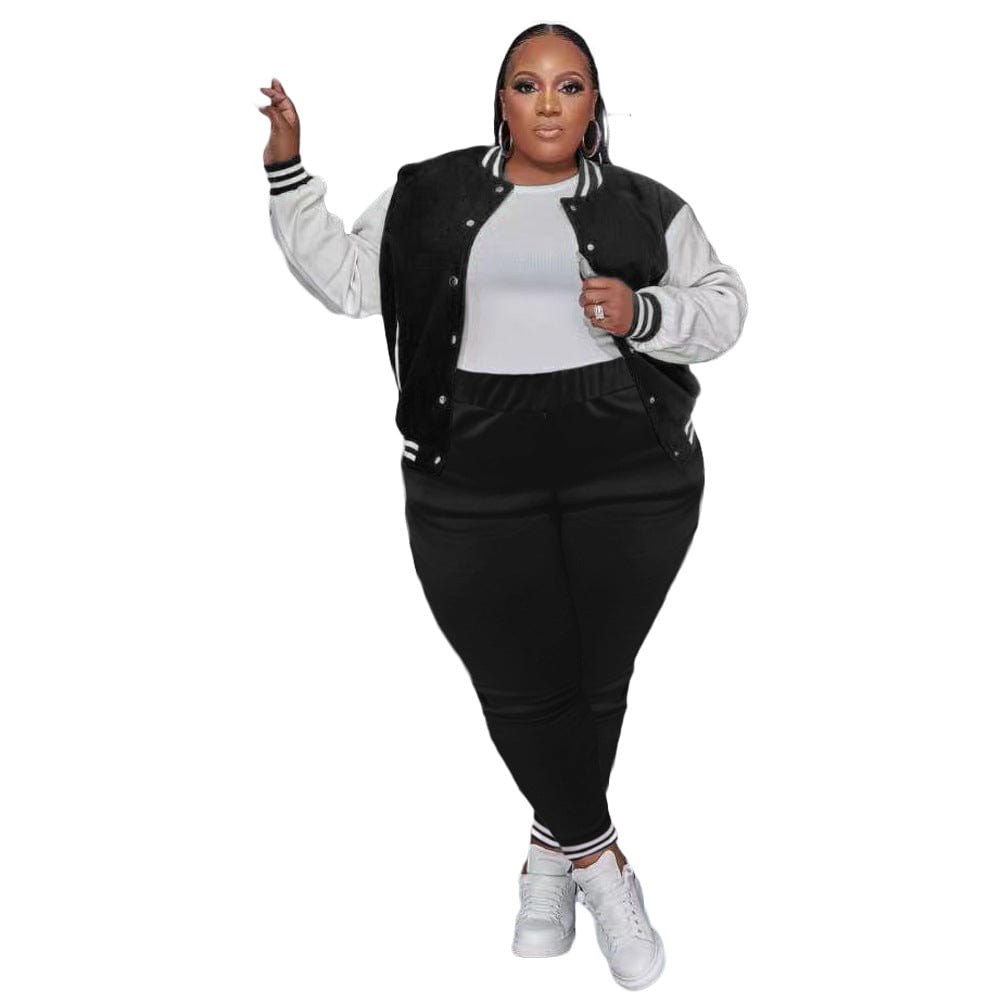 Trendy Women Clothes Plus Size Double Thread Baseball Uniform Two Pieces